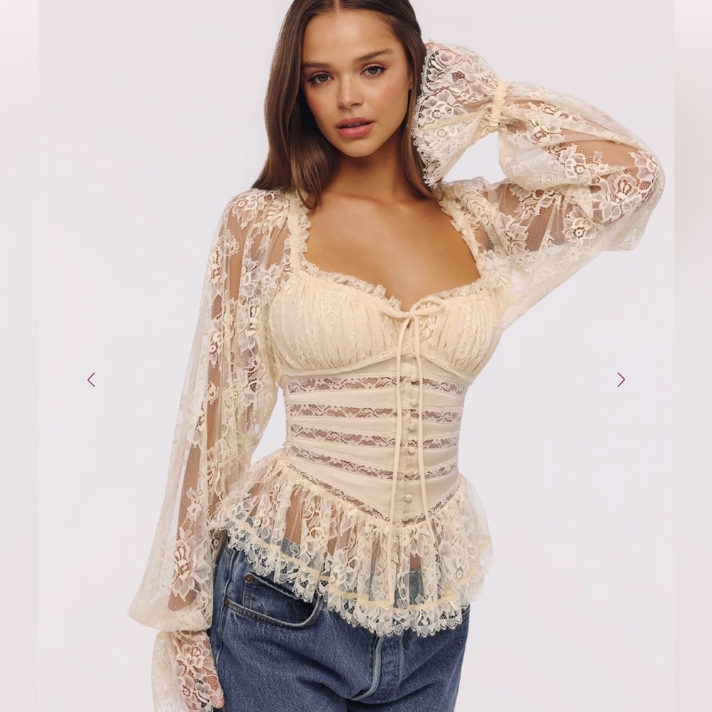 House of CB CARA Vintage Ivory Long Sleeve Lace Peplum Top- size small NWOT ๐ค๐๏ธ - Picture 3 of 12